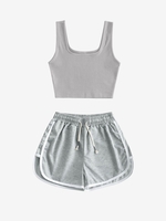 Plain Ribbed Top and Dolphin Shorts Set Light gray