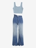 Plain Ribbed Top and Ombre Midriff Flossing Jeans Set Blue