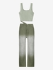 Plain Ribbed Top and Ombre Midriff Flossing Jeans Set Light green
