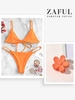 Plain String Bikini with Flower Design Hair Claw Orange