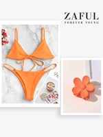 Plain String Bikini with Flower Design Hair Claw Orange