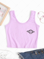 Planet Print Basic Crop Top S Light pink