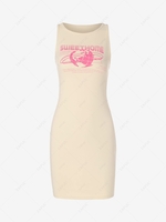 Planet Slogan Print Mini Tank Dress S Light coffee