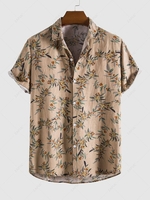 Plant Floral Button Up Shirt 2xl Light coffee