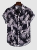 Plant Leaves Print Vacation Shirt L Black