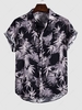 Plant Leaves Print Vacation Shirt M Black