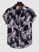 Plant Leaves Print Vacation Shirt M Black