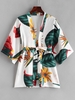 Plant Print Belt Kimono Cover-up S White