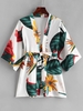 Plant Print Belt Kimono Cover-up Xl White