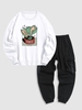Plant Print Pullover Sweatshirt and Jogger Cargo Pants Set White