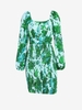 Plant Print Shirred Tie Back Long Sleeve Milkmaid Dress M