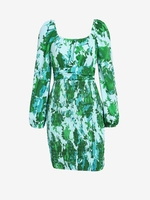 Plant Print Shirred Tie Back Long Sleeve Milkmaid Dress M