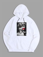 Plaster Statue Pattern Pullover Hoodie L White