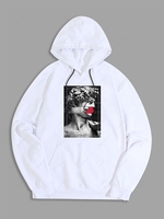 Plaster Statue Pattern Pullover Hoodie M White