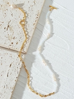 Plated 18K Chain Panel Pearl Necklace