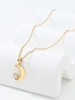 Plated 18K Gold Rhinestone Decor Moon Pendant Necklace