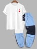 Playing Card Heart A Cotton T Shirt With Colorblock Sports Sweatpants Two Piece Set Light blue