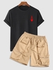 Playing Card Heart A Print T-shirt and Cargo Shorts Two Piece Set Black
