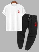 Playing Card Heart A Print T-shirt and Sport Jogger Pants White