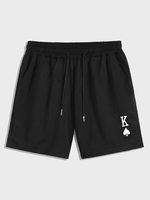 Playing Card Pattern Drawstring Streetwear Sports Shorts Xl Black