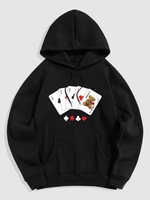 Playing Card Pattern Fleece-lined Hoodie S Black
