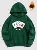 Playing Card Pattern Fleece-lined Hoodie S Deep green
