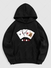 Playing Card Pattern Fleece-lined Hoodie Xl Black