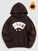 Playing Card Pattern Fleece-lined Hoodie Xl Deep coffee