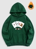 Playing Card Pattern Fleece-lined Hoodie Xl Deep green