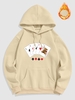 Playing Card Pattern Fleece-lined Hoodie Xl Light coffee