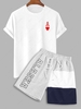 Playing Card Print T-shirt and ALASKA Letter Printed Sweat Shorts Set White