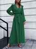 Pleated Belted Maxi Dress M Green