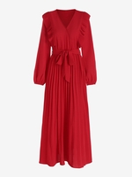 Pleated Belted Maxi Dress Xl Red