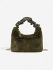 Pleated Handle Design Fuzzy Chain Crossbody Bag