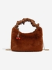 Pleated Handle Design Fuzzy Chain Crossbody Bag