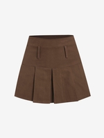Pleated High Waisted Mini Skirt L Deep coffee