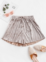 Pleated Metallic Loose Beach Shorts M Champagne gold