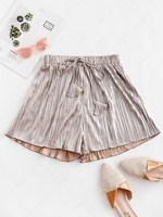 Pleated Metallic Loose Beach Shorts S Champagne gold