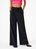 Pleated Slant Pockets Wide Leg Pants M Black