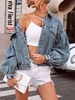Pleated Sleeves Denim Trucker Jacket L Blue