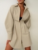 Pleated Waist Mini Shirt Dress S Light coffee