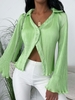 Plisse Bell Sleeve Shirt M Light green