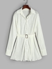 Plisse Belted Drop Shoulder Shirt Dress S White