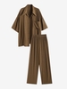 Plisse Button Up Shirt and Pants Set S Coffee