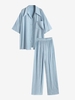Plisse Button Up Shirt and Pants Set S Light blue