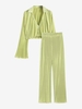 Plisse Button Up Straight Pants Set S Green
