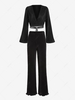 Plisse Cropped Wrap Blouse and High Waisted Straight Pants Black