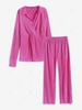 Plisse Half Button Slit Wide Leg Pants Set M Light pink