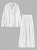 Plisse Pleated Button Up Shirt and Pants S White
