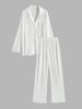 Plisse Pleated Button Up Shirt and Pants Set L White